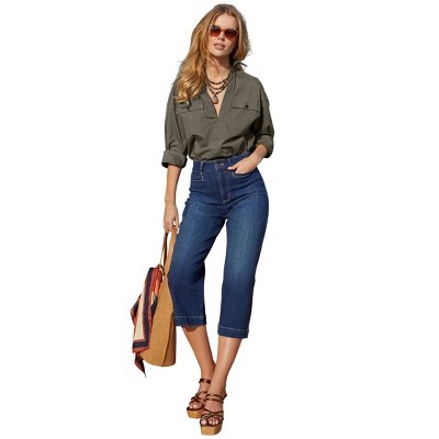 VENUS Womens Sophia Wide Leg Crop Jeans