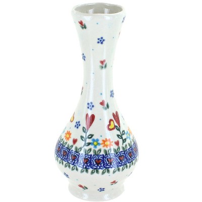 Blue Rose Polish Pottery Hearts & Flowers Small Bud Vase