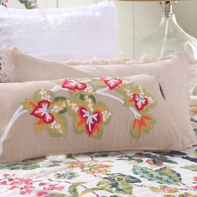 Natural Linen Fringe Rectangular Throw Pillow with Feather Fill