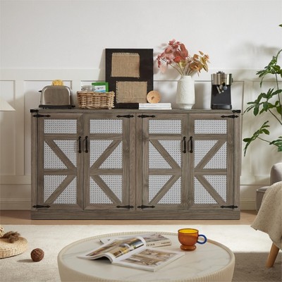 NicBex Elegant Buffet Cabinet with Large Storage 65" Faux Rattan Sideboard with Barn Doors Rustic Sideboard for Living Room, Entryway