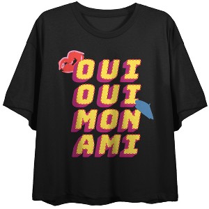 Emily in Paris Oui Oui Mon Ami Women's Black Short Sleeve Crop Tee - 1 of 3