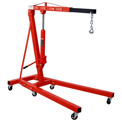 VisioGear 2 Ton Folding Engine Hoist, Cherry Picker Shop Crane Hoist Lift with 6 Caster Wheels, Red, 61"*37.5"*89.5"