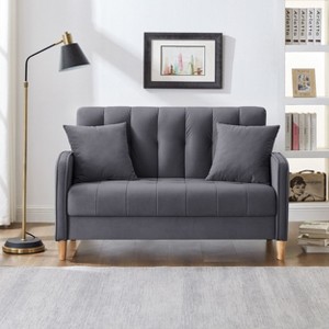 NicBex Modern Velvet Upholstered Loveseat Sofa  with Wooden Nature Legs,Fluffy Single Sofa for Living Room,Department - 1 of 4