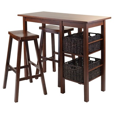 5pc Egan Counter Height Dining Set with Baskets And Saddle Stools Wood/Walnutand Chocolate - Winsome