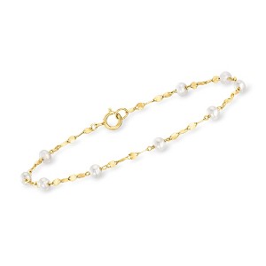Pure Collection by Ross-Simons 3-3.5mm Cultured Pearl Station Lumachina-Chain Bracelet in 14kt Yellow Gold - 1 of 3