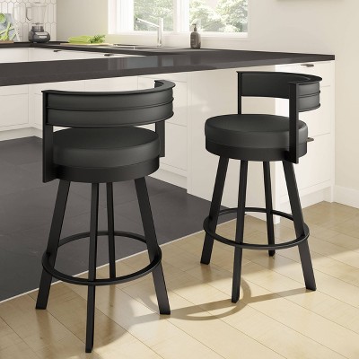Black Faux Leather and Metal Swivel Bar Stool