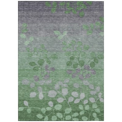 Green And Gray Floral Washable Indoor Outdoor Area Rug