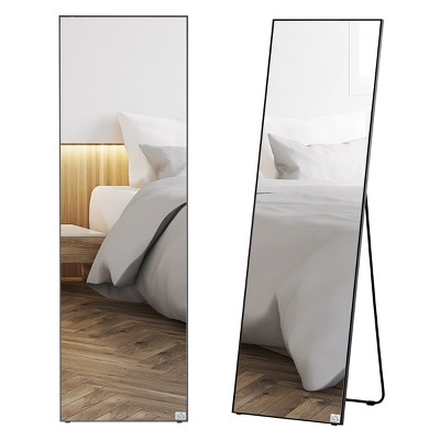 GlasFlength Full Length Mirrors Modern Round Corner Wall Mirror with HD Reflection Simple Design for Living Room Bedroom, Black, 19.75"*0.75"*63.5"
