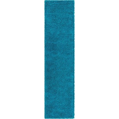Turquoise Blue Synthetic Shag Runner Rug for Kids