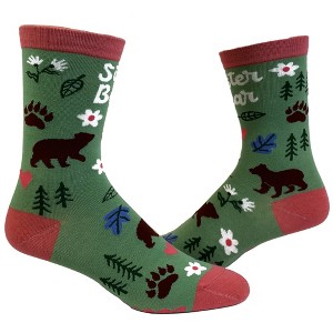 Youth Sister Bear Sock Funny Cute Siblings Brother Family Graphic Footwear - Crazy Dog Socks - 1 of 4