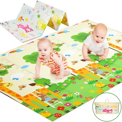 Skirfy Baby Play Mat, Extra Large 78" x 70" Reversible Foam Play Mat, Non-Toxic Foldable Animal Print Waterproof Crawling Mat