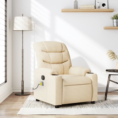 vidaXL Cream Fabric Massage Recliner Chair For Elderly - Manual Recline, Vibration Massage, Cup Holders, Side Pocket