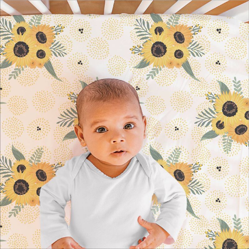 The Peanutshell Sunflower Floral Baby Crib Bedding Set - Black/Yellow - 3pc, 4 of 9