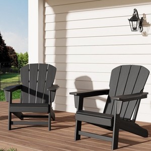 coucheta Modern HDPE Plastic Adirondack Chair Set of 2, Oversize Lumber Weather Resistant Firepit Chair with Wooden Textured for Deck, Patio, Pool - 1 of 4