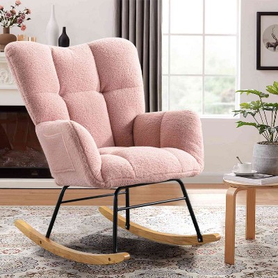CAVINAS  Upholstered Accent Chair with Metal Frame,Modern Teddy  Rocking Chairs for Bedroom,Reading Room