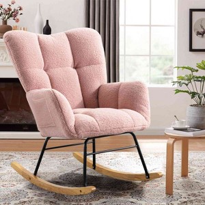 CAVINAS  Upholstered Accent Chair with Metal Frame,Modern Teddy  Rocking Chairs for Bedroom,Reading Room - 1 of 4