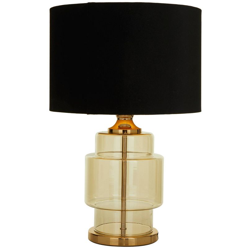 Glam Gold Transparent Glass Base Table Lamp with Drum Shade Black - Olivia &#38; May, 1 of 5