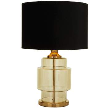 Glam Gold Transparent Glass Base Table Lamp with Drum Shade Black - Olivia & May