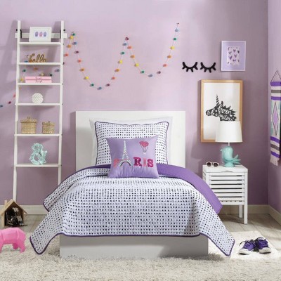 Full Purple Reversible Microfiber Girls' Quilt Set