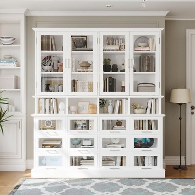 FUFU&GAGA Display Cabinet with Glass Doors and Flip-Up Panels,Large-Capacity Storage for Collectibles,Dust-Proof Bookcase,Home Library Solution