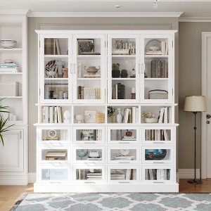 FUFU&GAGA Display Cabinet with Glass Doors and Flip-Up Panels,Large-Capacity Storage for Collectibles,Dust-Proof Bookcase,Home Library Solution - 1 of 3