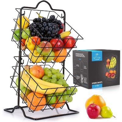 Zulay Kitchen 2 - Tier Freestanding Fruit Stand Storage & Organizer Durable Steel Metal Fruit Basket