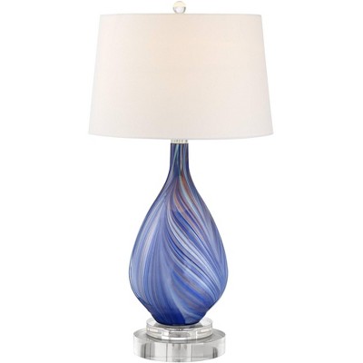 Possini Euro Design Taylor Blue Art Glass Table Lamp With 8" Wide Round Riser