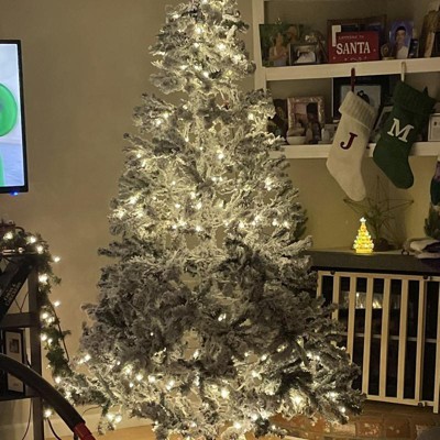 Costway Prelit 7.5ft Christmas Tree Flocked Xmas Snowy Tree 450 Led ...