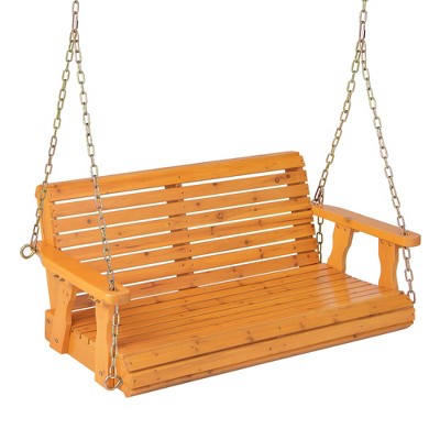 Tangkula 2-Person Porch Swing Chair Wooden Garden Swing Bench w/ Adjustable Chains