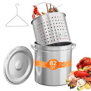 Karl Home 82 QT 3-Piece Stainless Steel Stock Pots with Strainer Basket, Lid, Hook and Steamer - 1 of 4