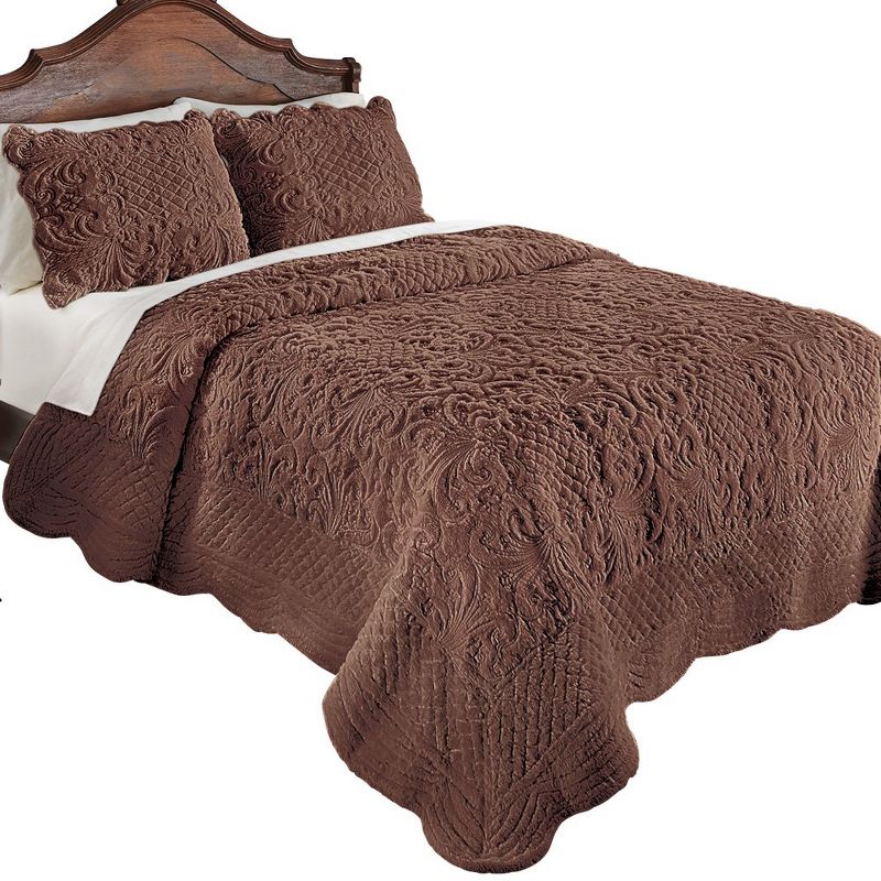 Collections Etc Elegant Ultra-Soft Faux Fur Plush Quilt Bedding with Scalloped Edges and Scroll and Lattice Patterns, 1 of 3