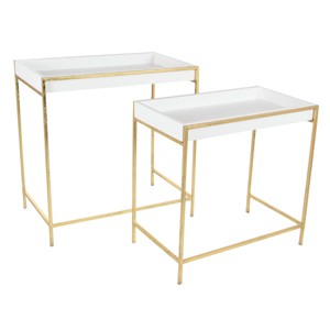Olivia & May Set of 2 Contemporary Metal Console Tables Gold: Iron Frame, MDF Tray Top, No Assembly Required - 1 of 3