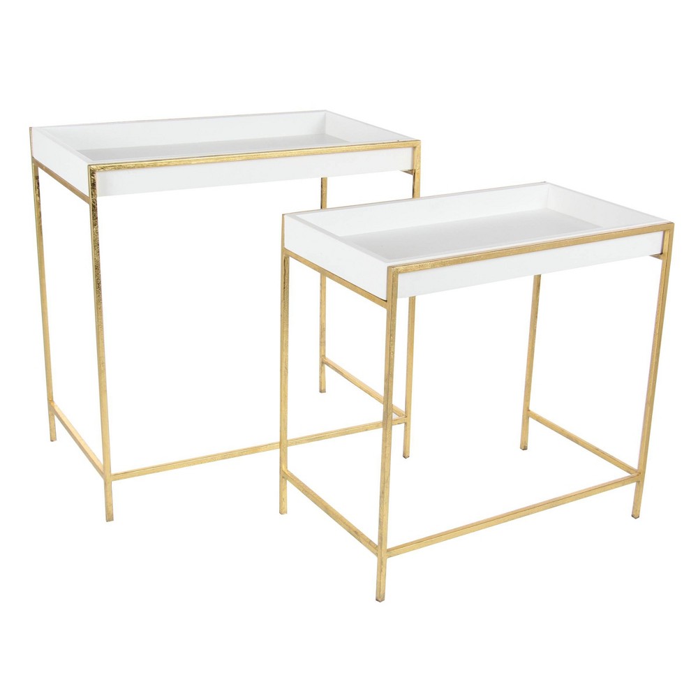 Photos - Coffee Table Set of 2 Contemporary Metal Console Tables Gold - Olivia & May: Iron Frame