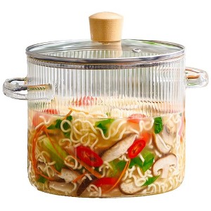 Le'raze Glass Ribbed Cooking Pot with Lid - 2L(68oz) - Heat Resistant Borosilicate Glass - 1 of 4