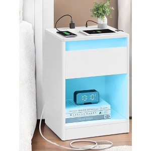 Nightstand with Charging Station, Bedside Table with Drawer, Modern Side End Adjustable LED Lights, 2 AC Outlets, 2 USB Ports for Bedroom - 1 of 4