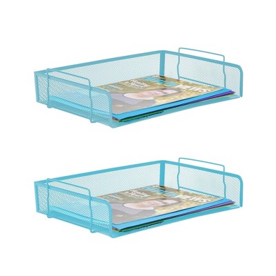 2pc Stackable Letter Tray Side Load Turquoise - Mind Reader
