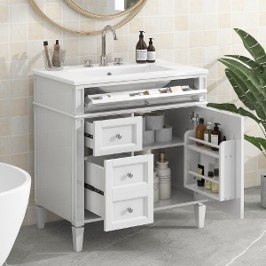 Lyngins Modern Freestanding Vanity with Ceramic Basin, Bathroom Storage Cabinet with 2 Drawers & Tip-out Drawer, Single Sink Bathroom Vanity - 1 of 4