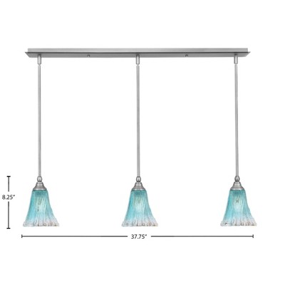 Toltec Lighting Any 3 - Light Chandelier in  Brushed Nickel with 5.5" Fluted Teal Crystal  Shade