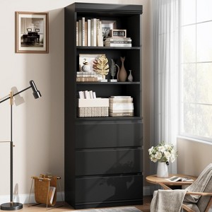 Wooden Deep Bookcase with Drawers, 70.27 in Tall Bookshelf Farmhouse Bookcases Storage Cabinet Organizer for Home Office - 1 of 4