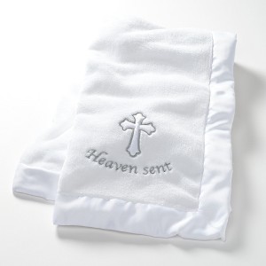 Lambs & Ivy Heaven Sent Baptism/Christening Soft White Fleece Baby Blanket - 1 of 4
