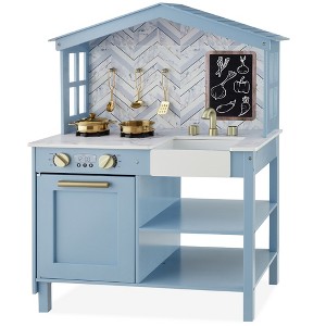 Best Choice Products Pretend Play Wooden Farmhouse Kitchen Set w/ Storage, Clicking Knobs, 5 Accessories - 1 of 4