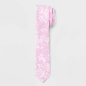 Men's Floral Print Neck Tie - Goodfellow & Co™ Pink: Botanical Pattern, Woven, 58" Length - 1 of 3