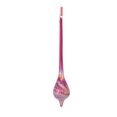 Set of 12 Iridescent Red and Silver Glass Drop Ornaments