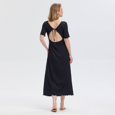 Женские платья A New Day Women's Short Sleeve Smocked Tie-Back Dress - A New Day™ Black S — фото 2