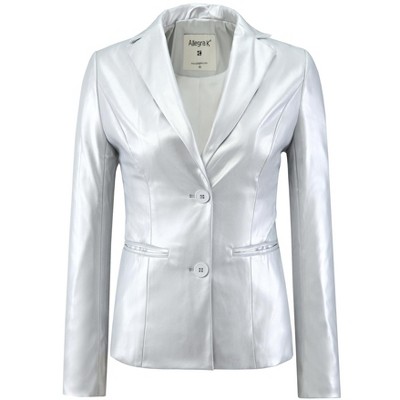 INSPIRE CHIC Women's Notched Lapel Single-Breasted Faux Leather Blazer