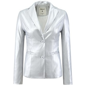 INSPIRE CHIC Women's Notched Lapel Single-Breasted Faux Leather Blazer - 1 of 4