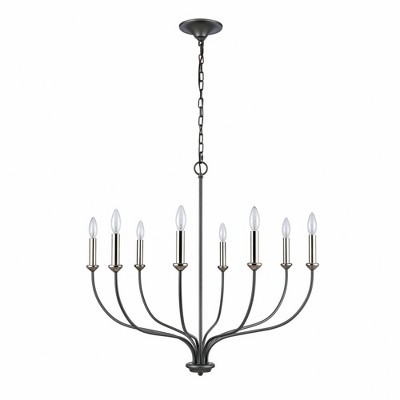 Madeline 8-Light Dark Gray and Nickel Candle Chandelier