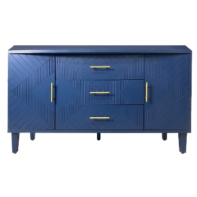 TIRAMISUBEST Vintage 2-Door 3-Drawer Storage Cabinet with Wheels - Navy Blue Carved Design Mobile File Organizer
