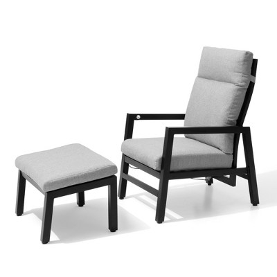 Crestlive Products Reclining Patio Chair with Ottoman, Patio Aluminum Reclining Chair with Cushion, Outdoor Conversation Set, All Weather Furniture