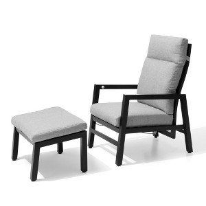 Crestlive Products Reclining Patio Chair with Ottoman, Patio Aluminum Reclining Chair with Cushion, Outdoor Conversation Set, All Weather Furniture - 1 of 4